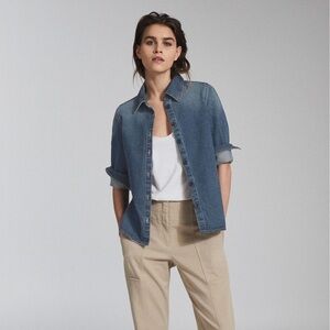 NWT Reiss Amanda Blue Denim Button Down Shirt